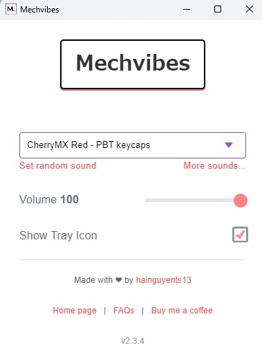 音だけメカニカルキーボード（Mechvbes）設定方法・画面