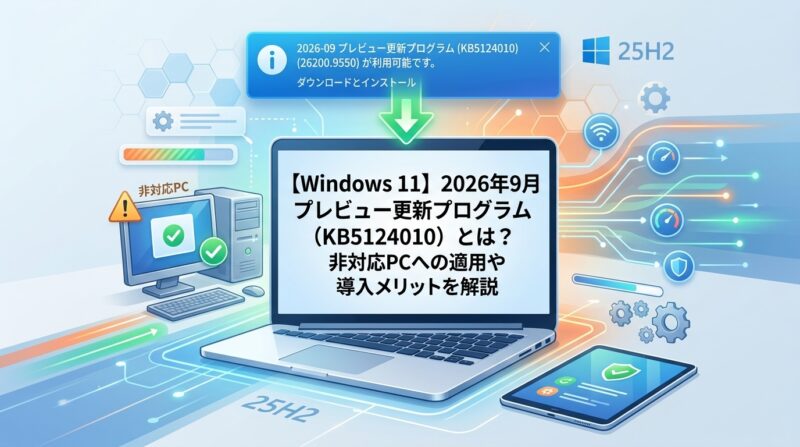 2026年9月プレビュー更新プログラム KB5124010とは？内容は？何が変わる？非対応PCへの適用は大丈夫？