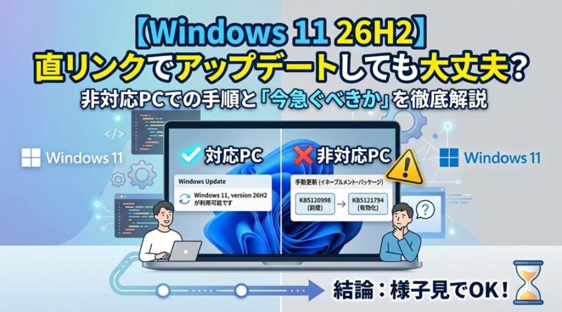 【Windows11 26H2】直リンクでアップデートしても大丈夫？非対応PCでの手順と「今急ぐべきか」の疑問点