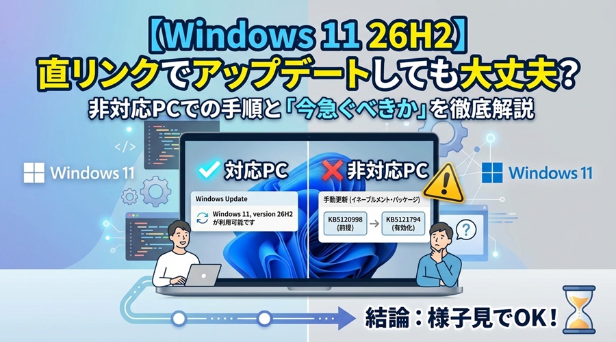 【Windows11 26H2】直リンクでアップデートしても大丈夫？非対応PCでの手順と「今急ぐべきか」の疑問点